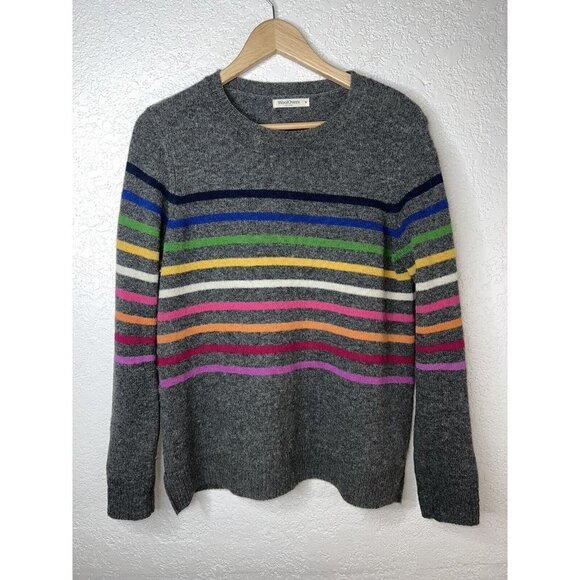 Woolovers Lambswool Multi Stripe RainbowPullover Sweater Size Small Crew neck Y1 - Picture 2 of 6